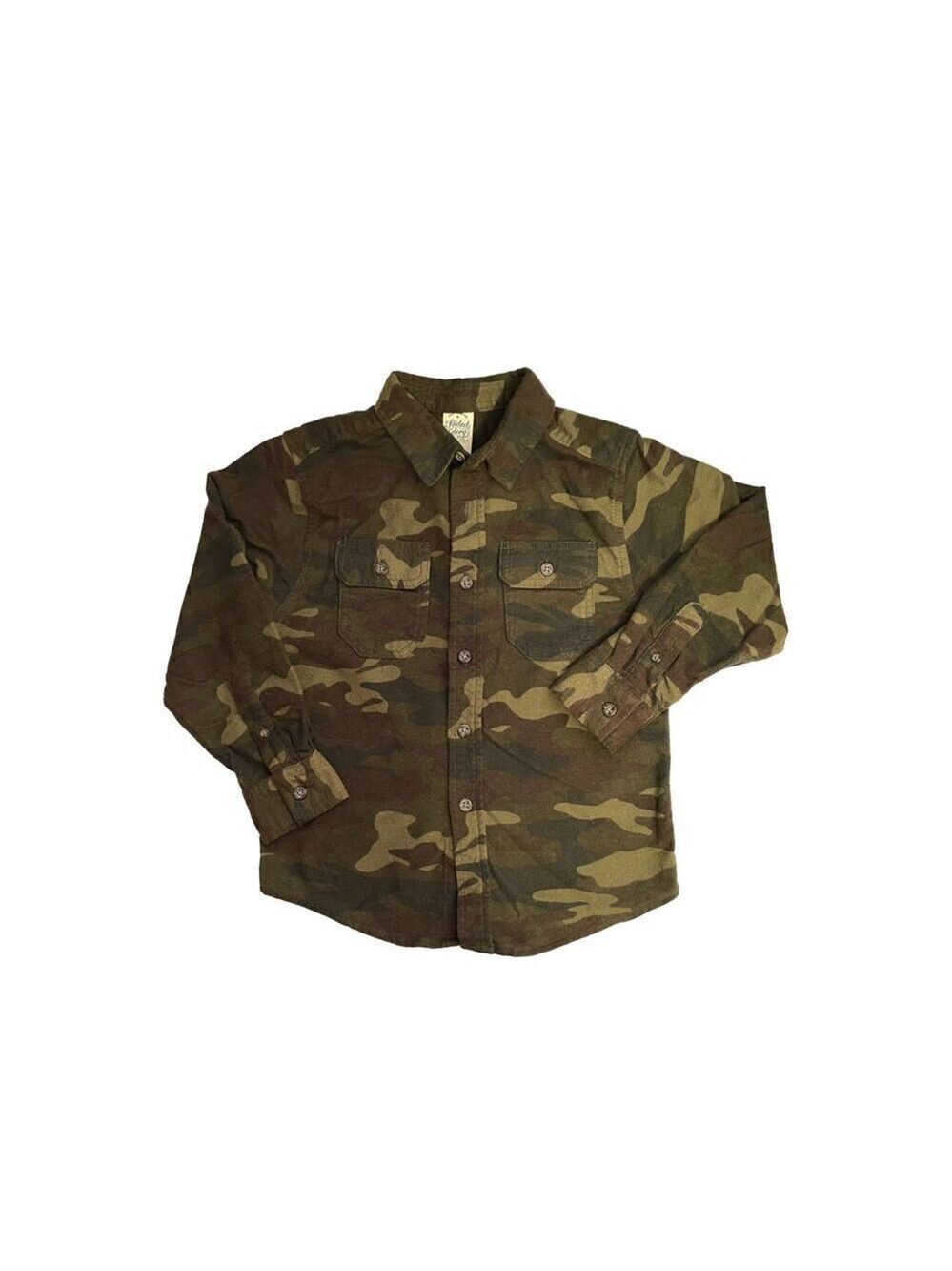 Faded Glory Fleece/Flannel Button Down Green Camouflage Shirt Size 6-7
